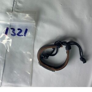 Leather Bracelet with Black Braided Cord‎ Tie Closure